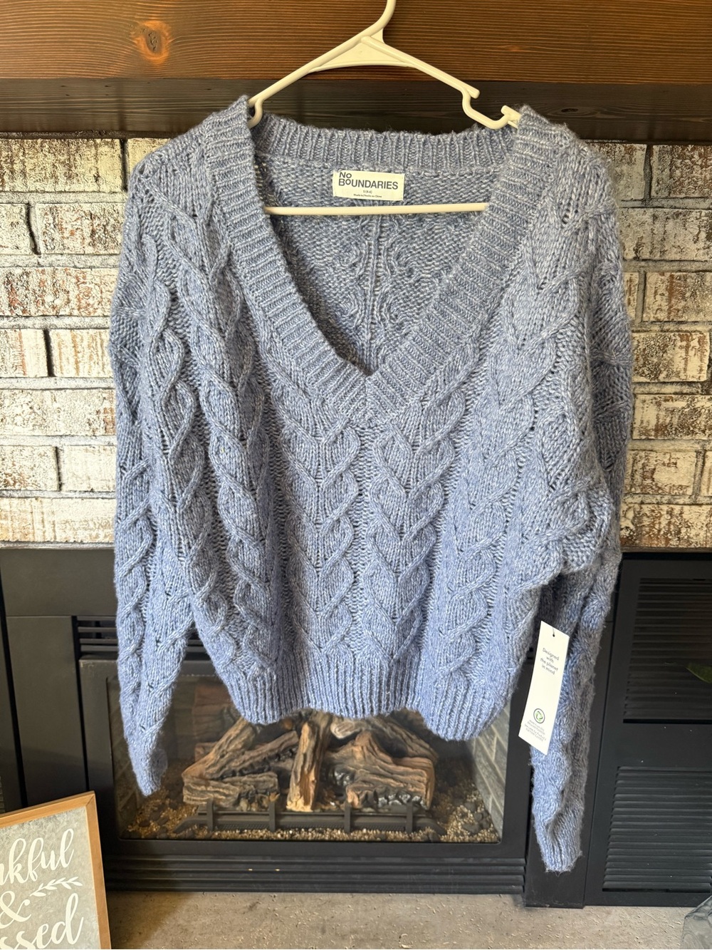 Blue Cable-Knit V-Neck Women's Sweater